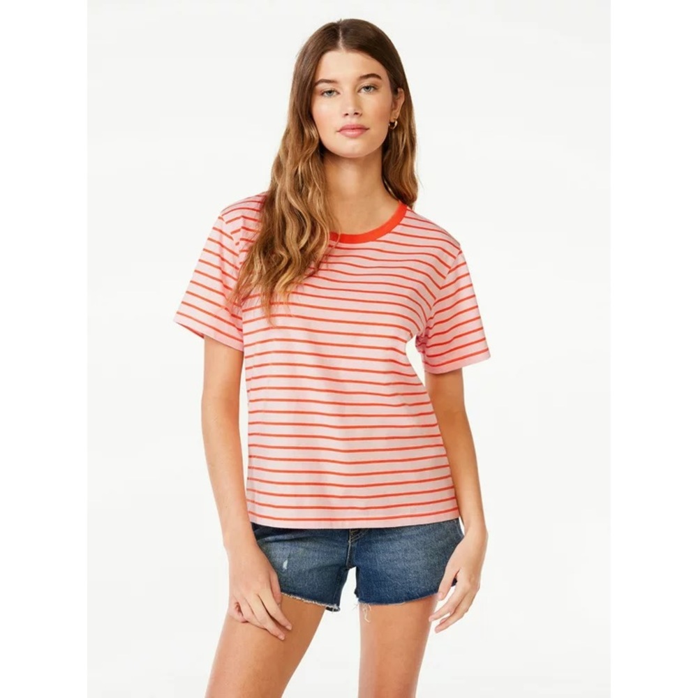 Free Assembly Pink and Orange Stripped Tee